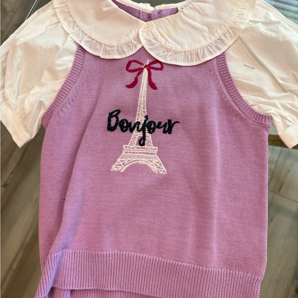 Janie and Jack Pink Sweater with Eiffel Tower Design